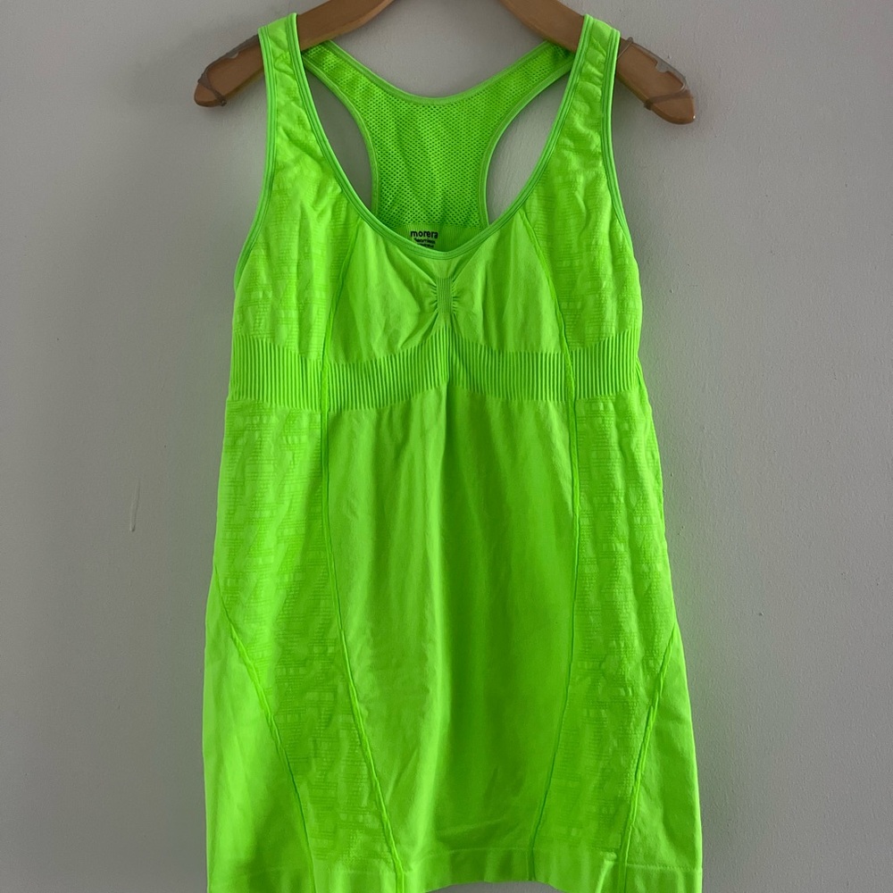 Morera Neon Green Built In Sports Bra Work Out Top Sz XL (runs small)